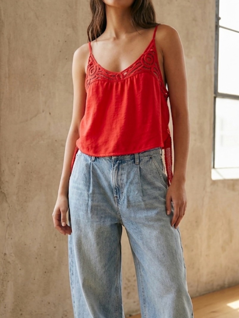 Red Lace-Trim Spaghetti strap Top by Intimately free people